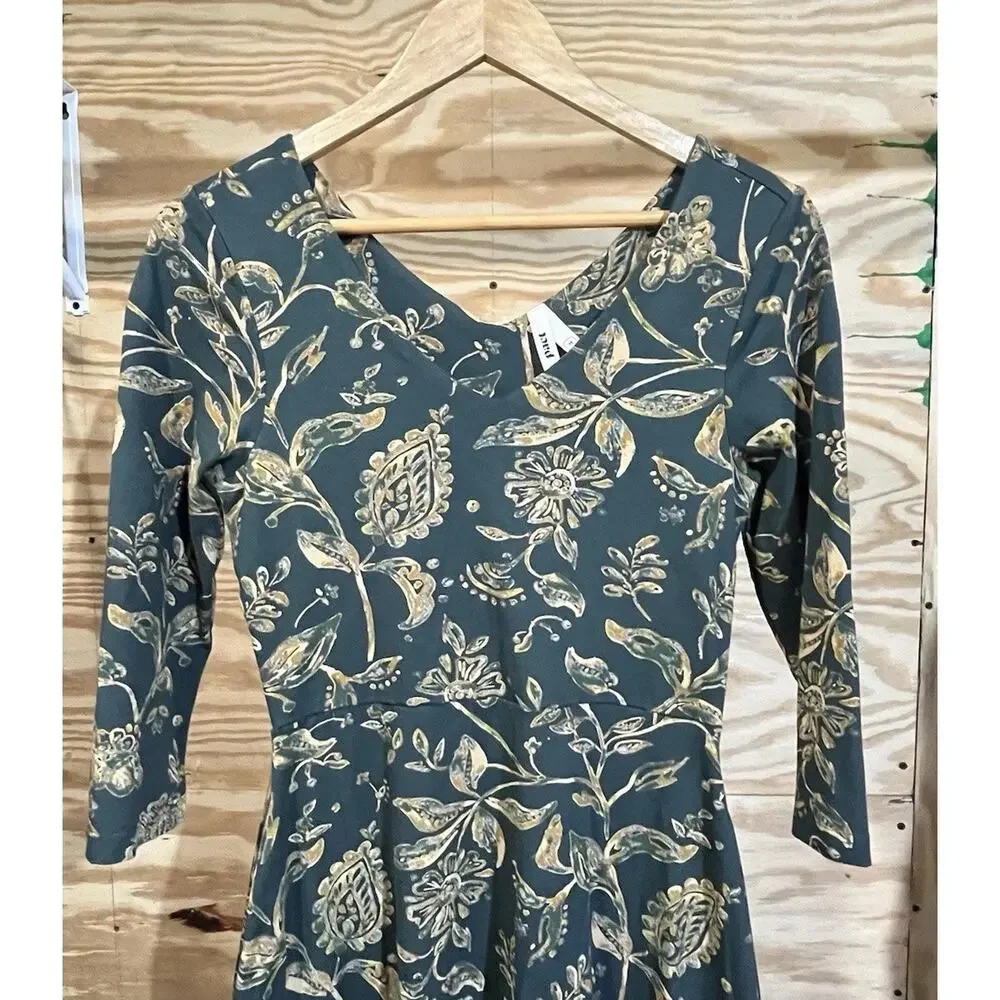 Pact Women's Teal Floral Midi Dress with Cream Print - Picture 3 of 12